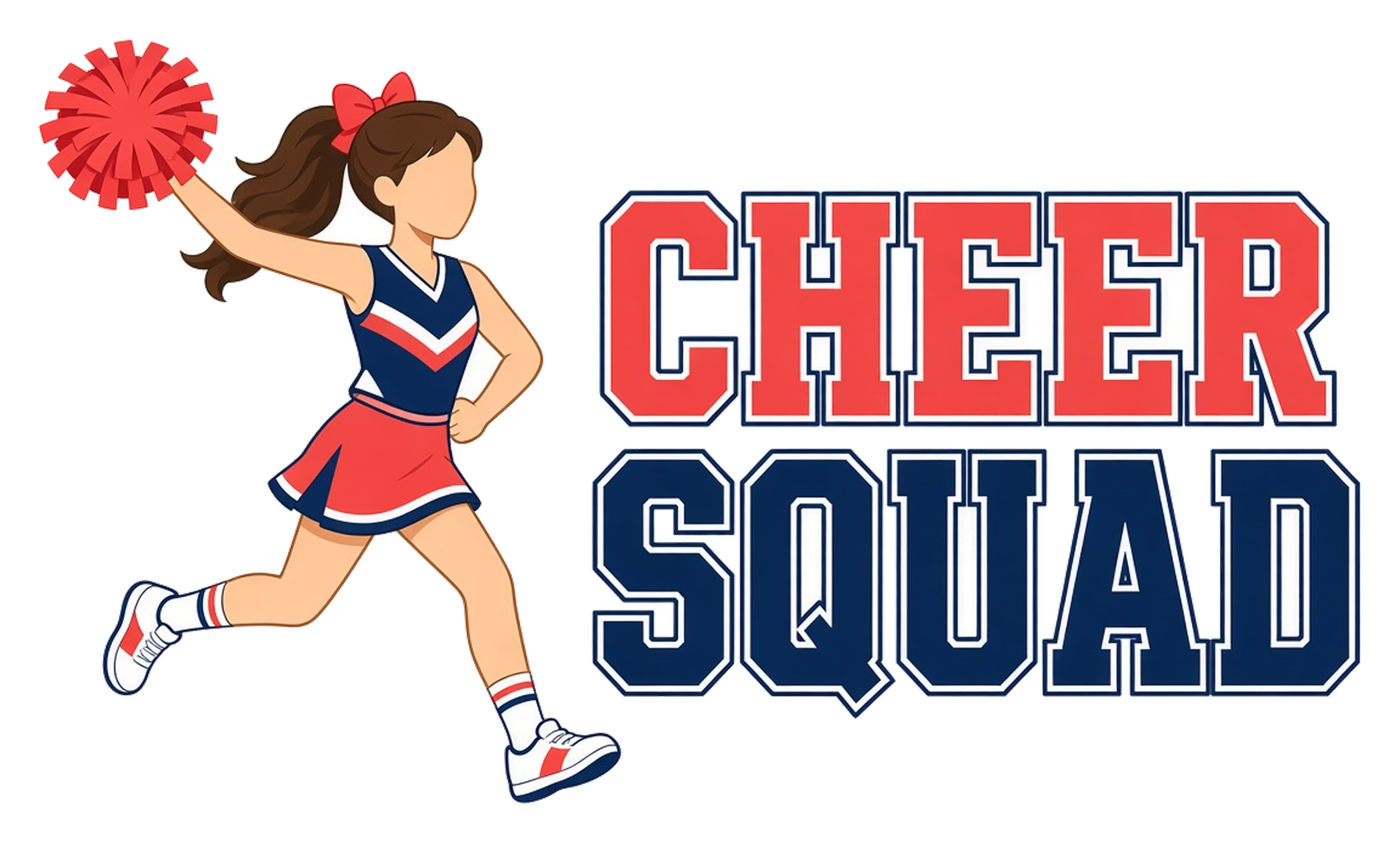 Cheerleader with blank face and varsity CHEER SQUAD lettering