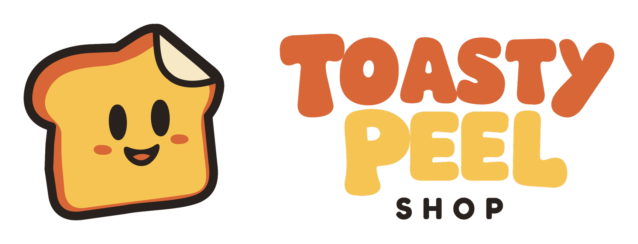 Toasty mascot beside the Toasty Peel Shop horizontal wordmark.