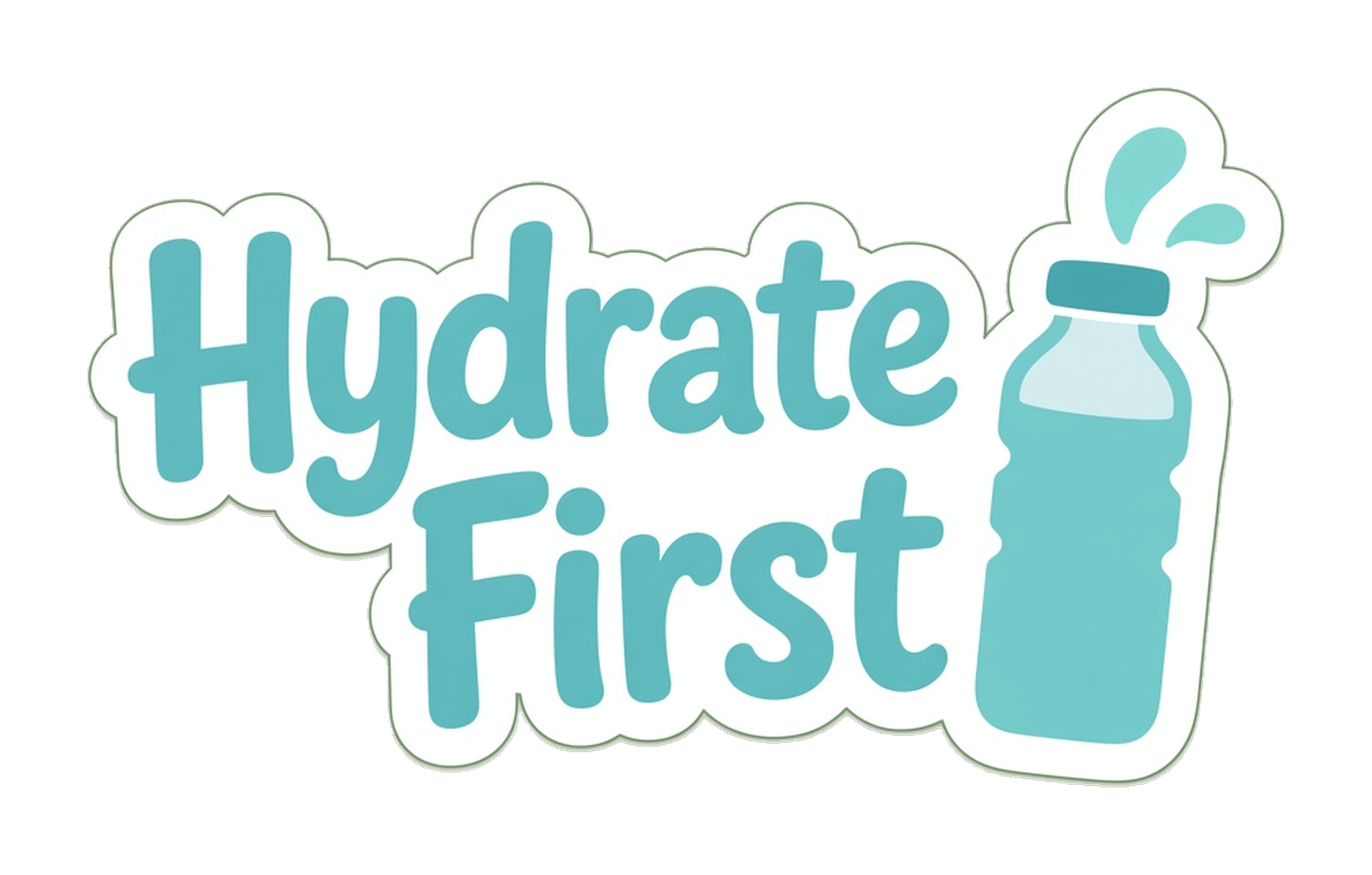 Hydrate First text with a water bottle illustration
