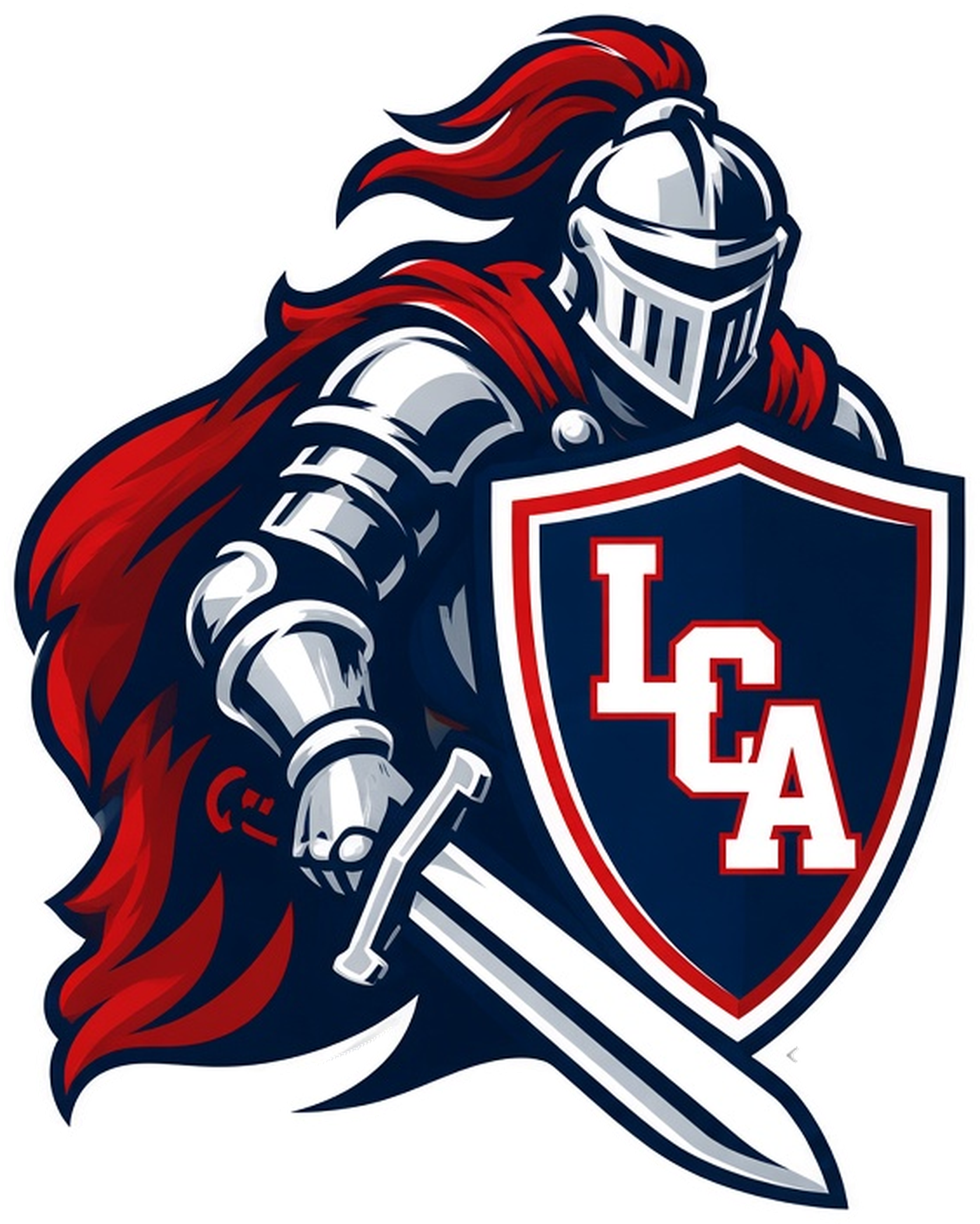 Detailed LCA knight mascot with LCA shield kiss cut sticker
