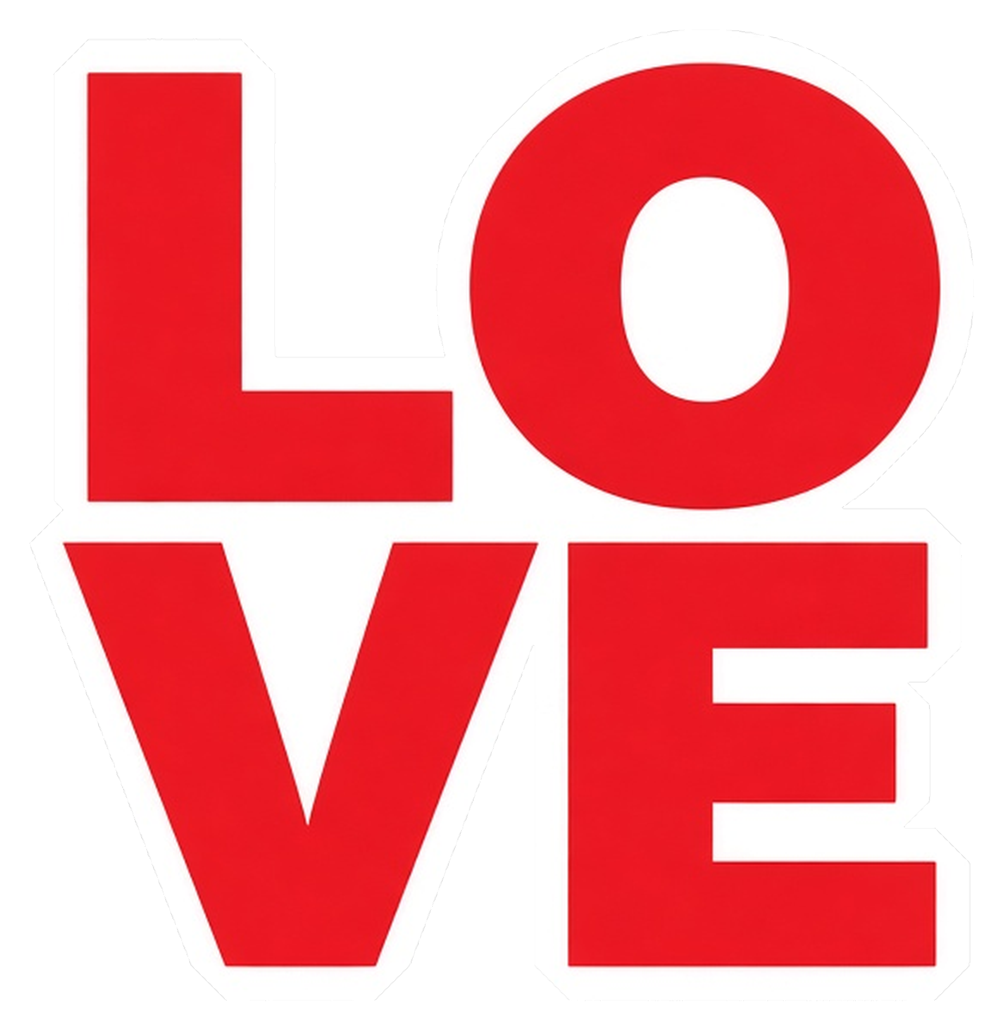 Bold red stacked letters spelling Love