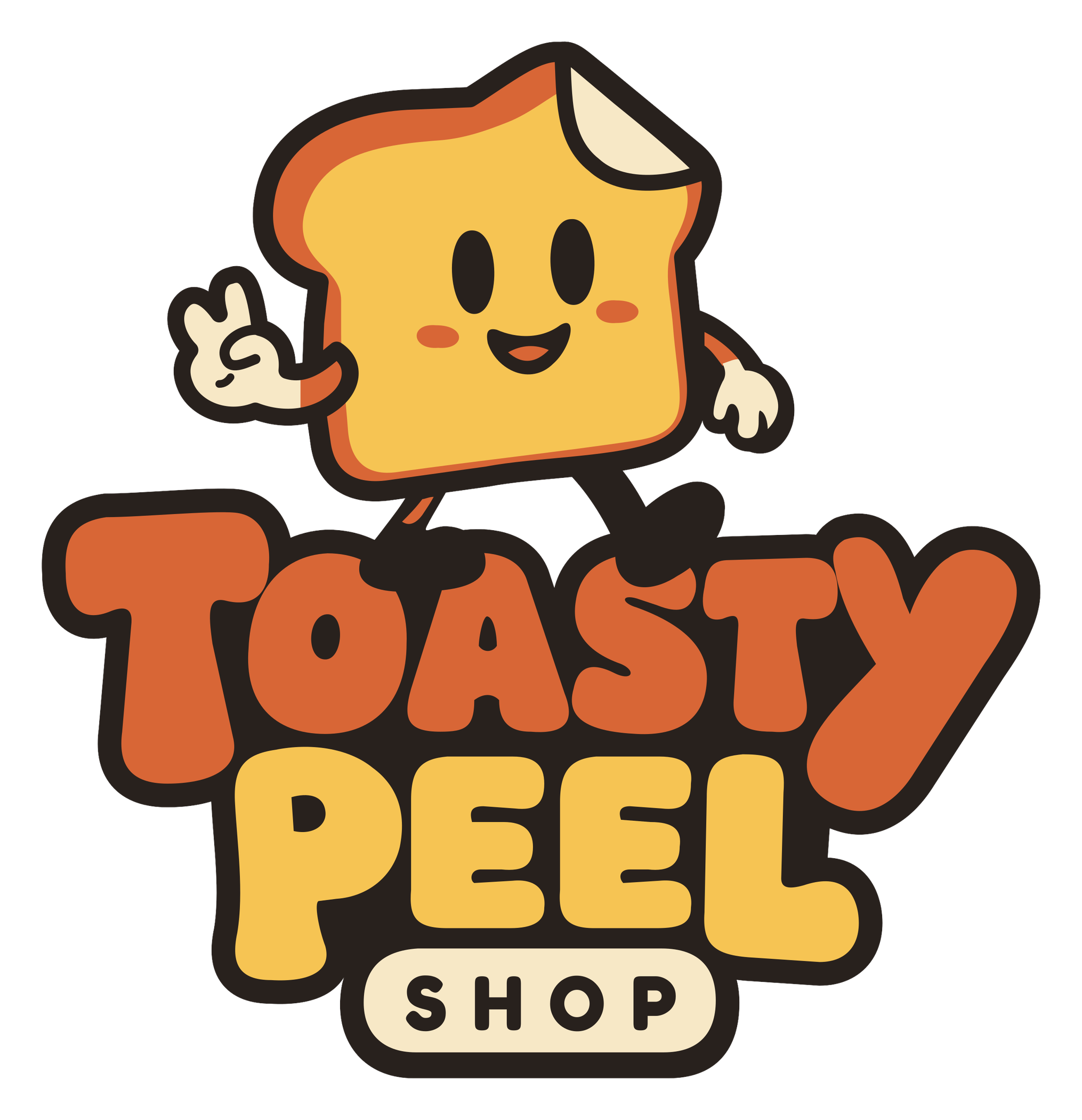 Toasty mascot above the Toasty Peel Shop logo lockup.
