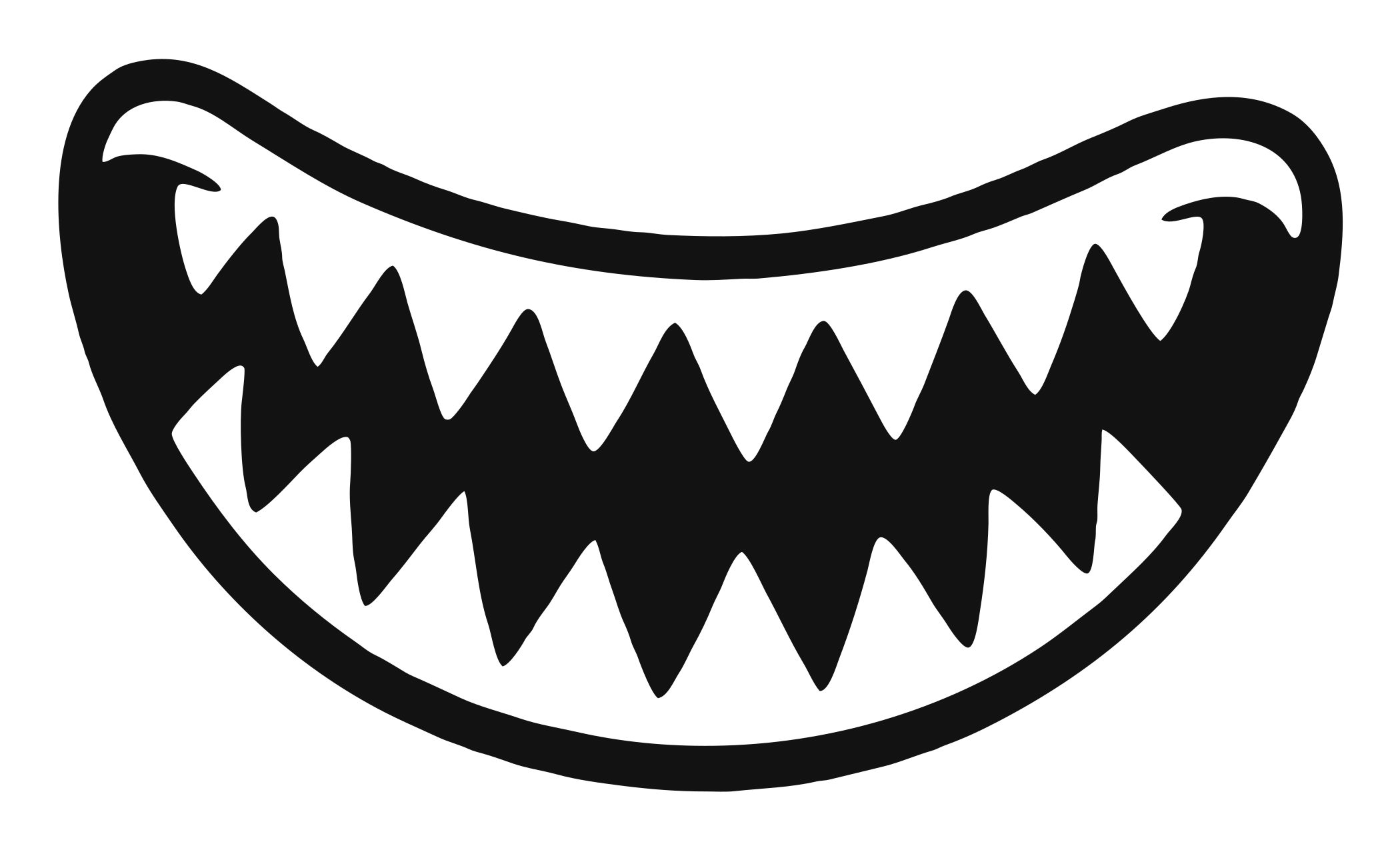 Black shark-mouth grin with white zigzag teeth, kiss cut sticker with a thick white border